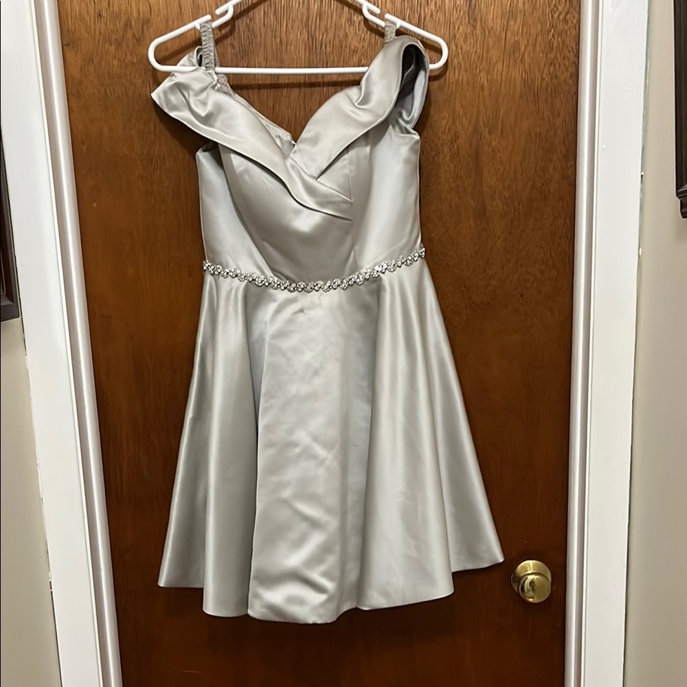Silver One Shoulder Fit and Flare Cocktail Dress